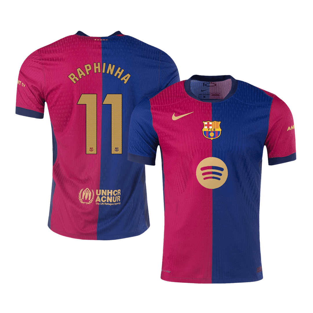 RAPHINHA #11 Barcelona Home Authentic Soccer Jersey 2024/25 - Spotify Logo Without Text