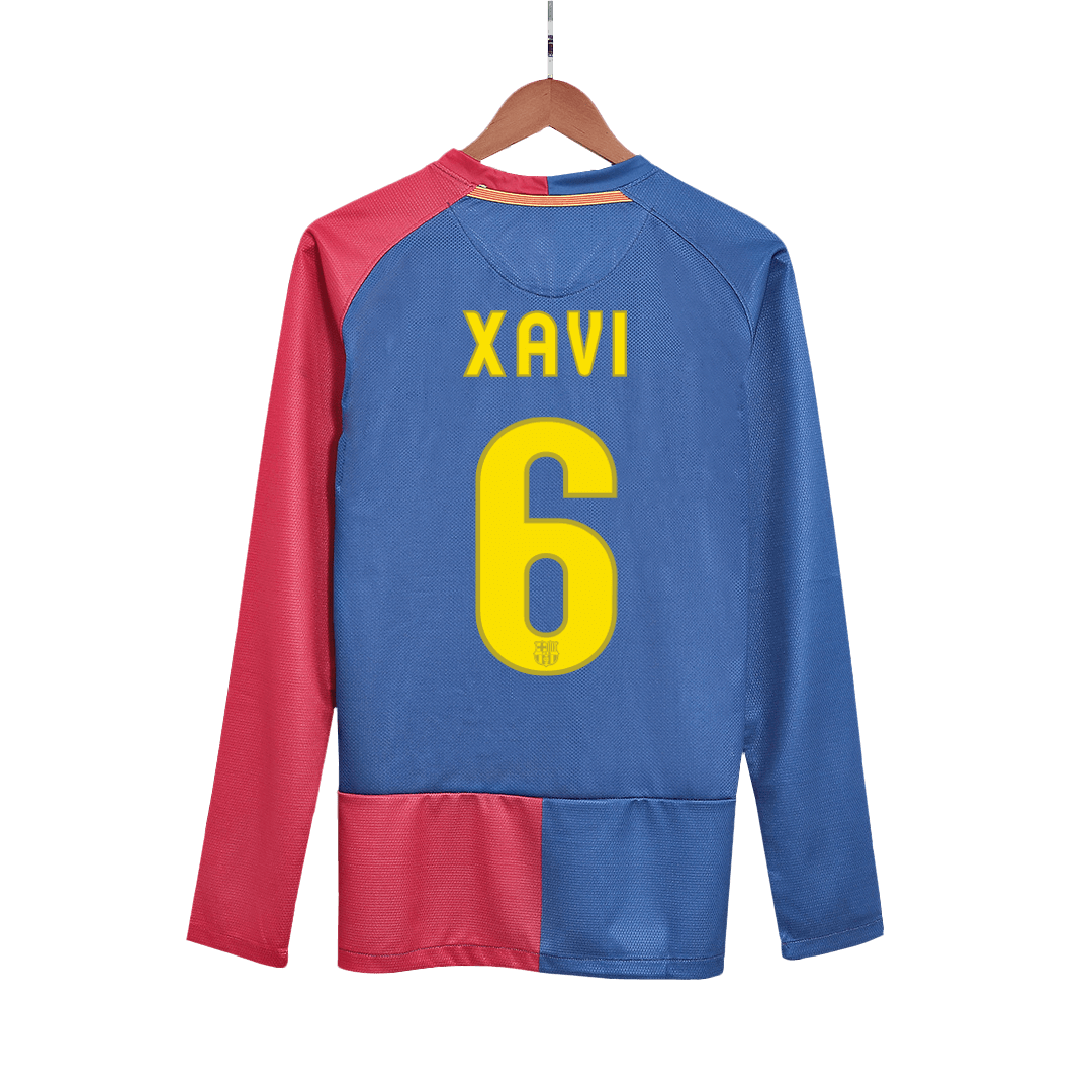 Vintage Soccer Jersey XAVI #6 Barcelona Home Long Sleeve 2008/09 - UCL Final