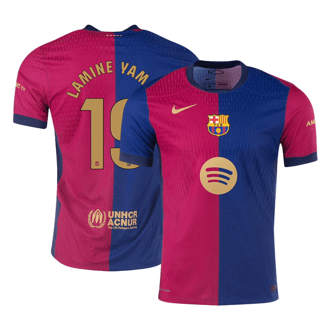 LAMINE YAMAL #19 Barcelona Home Authentic Soccer Jersey 2024/25 Spotify Logo Without Text