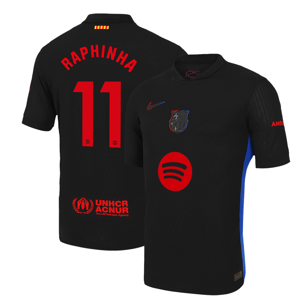 RAPHINHA #11 Barcelona Away Authentic Soccer Jersey 2024/25 - Spotify Logo Without Text