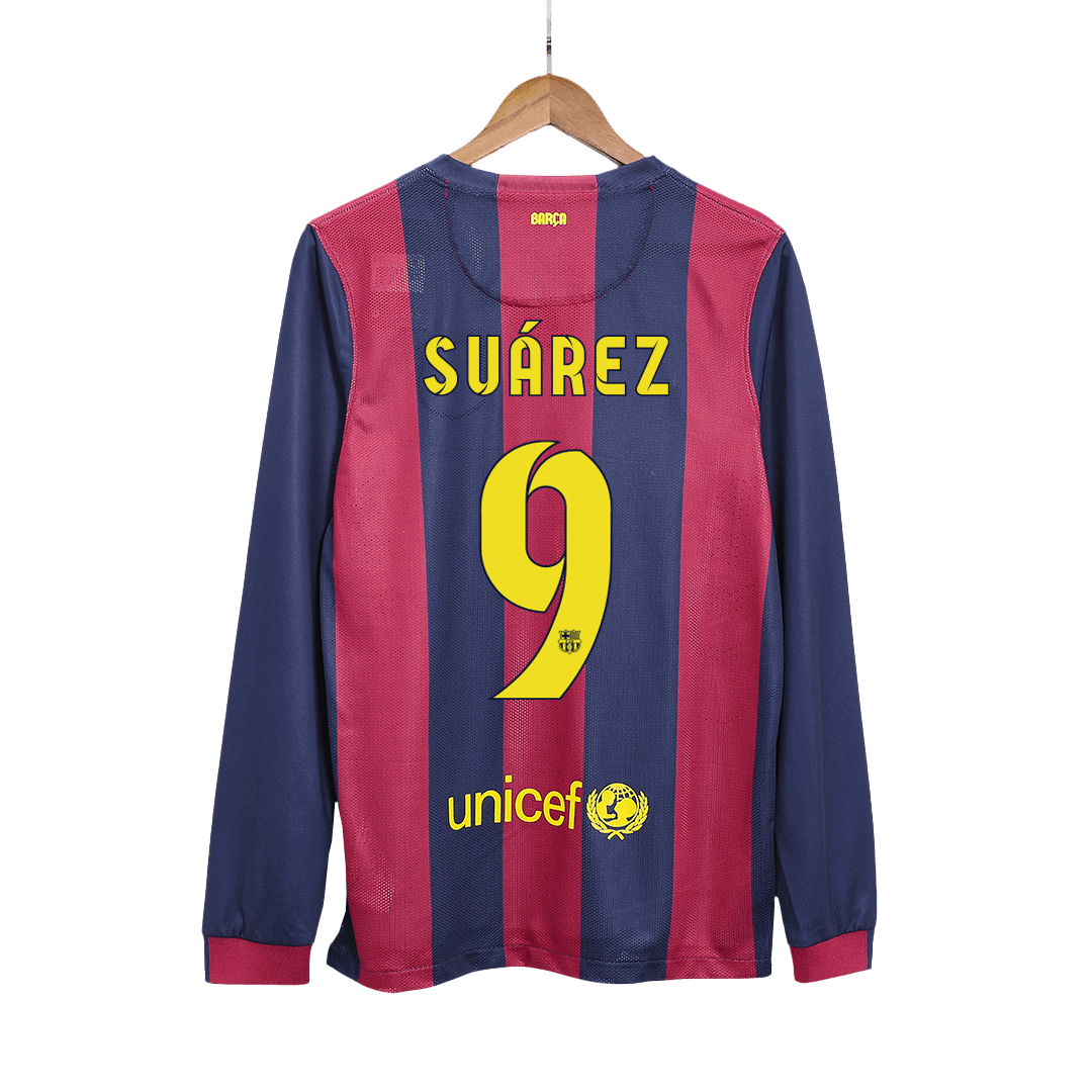 Vintage Soccer Jersey SU??REZ #9 Barcelona Home Long Sleeve 2014/15
