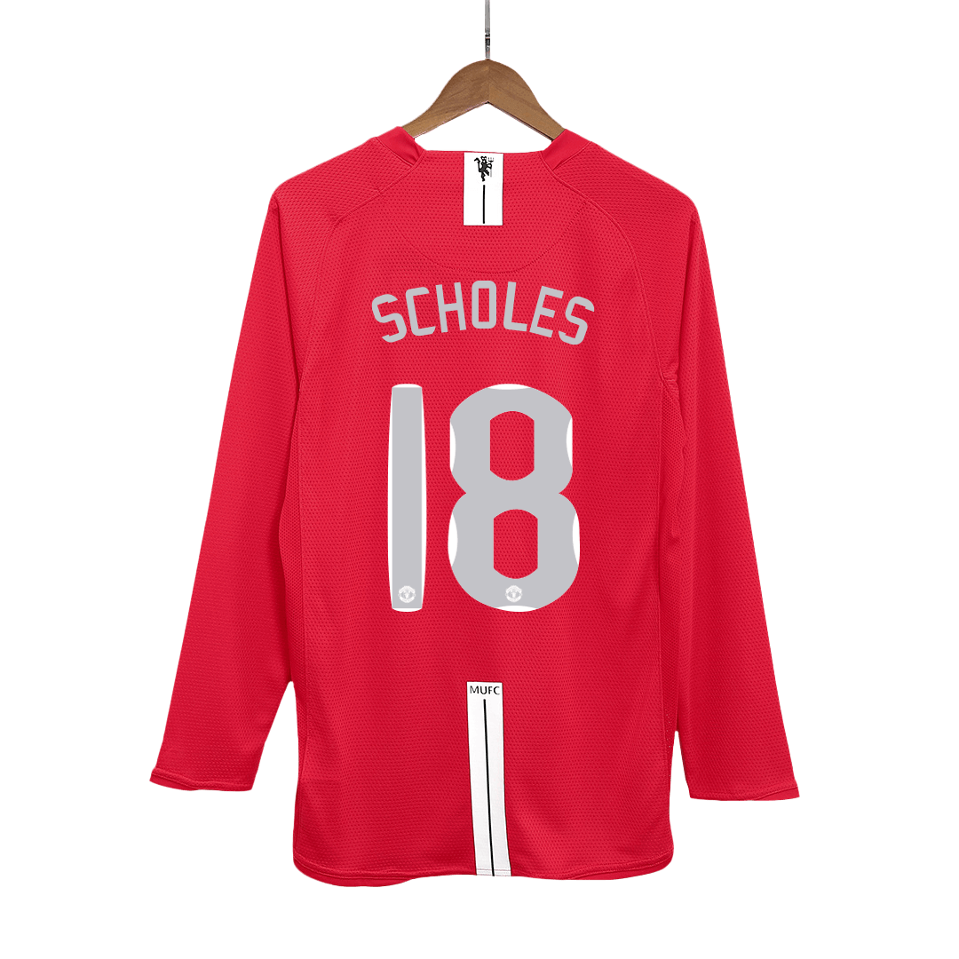 Vintage Soccer Jersey SCHOLES #18 Manchester United Home Long Sleeve 2007/08 - UCL Final